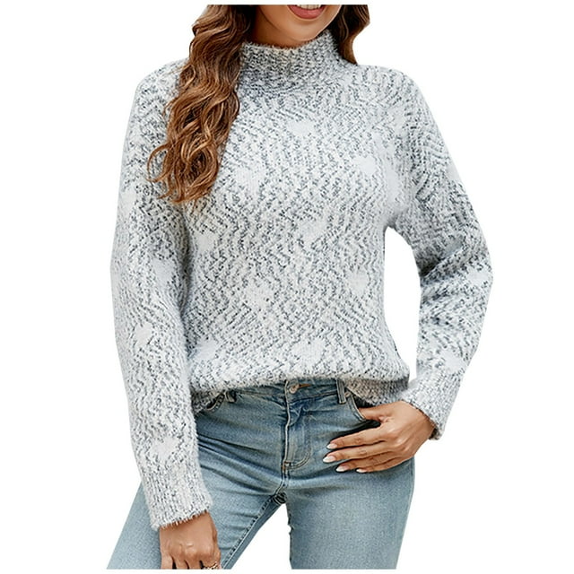 Women's Winter Print Half Turtleneck Long Sleeved Loose Sweater