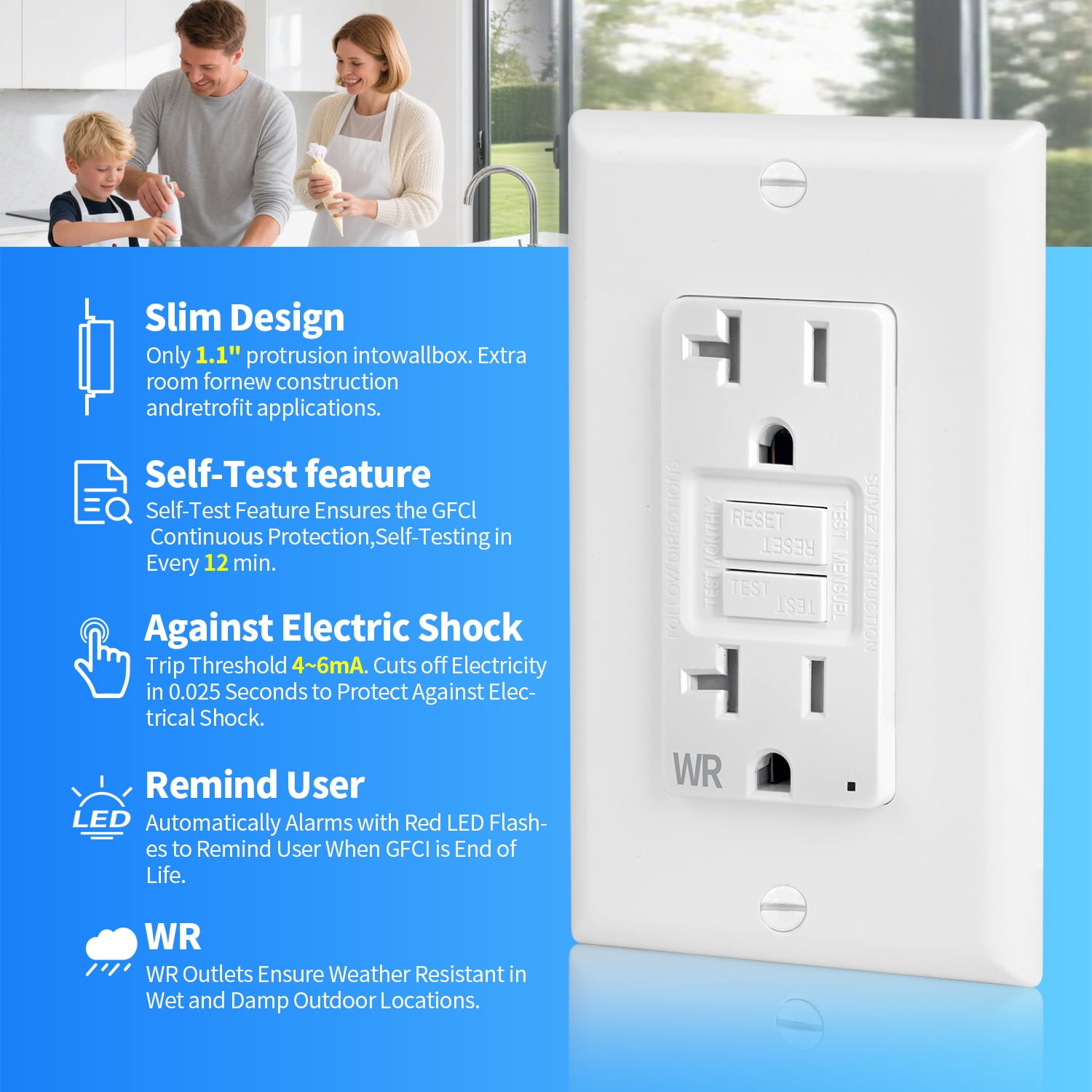 (2-Pack) CirQSafe GPG1120-WTR, 20A 125V White GFCI Electrical Outlet