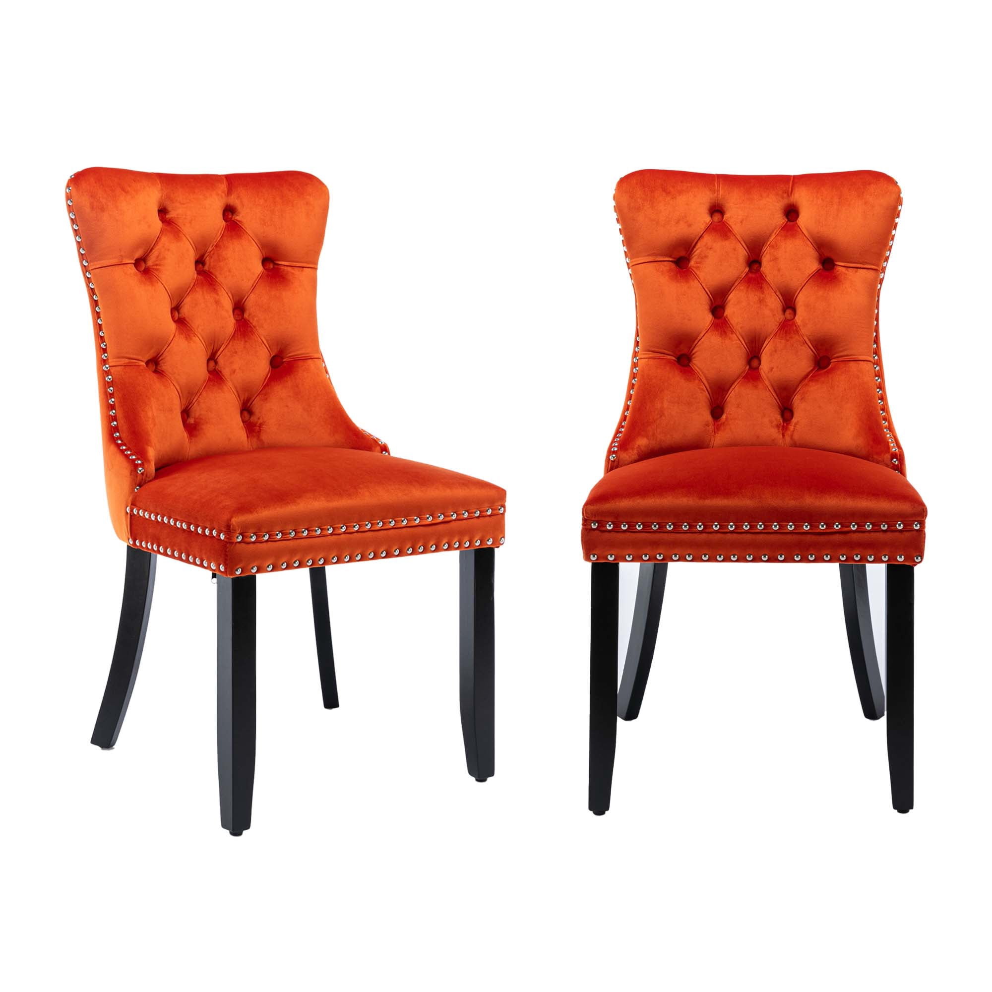 Aukfa High-End Upholstered Dining Chairs Set of 2, Modern Tufted Solid Wood Side Chair with Nailhead Trim - Orange