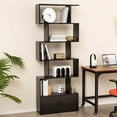 thumbnail image 2 of Costway 6-Tier S-Shaped Bookcase Storage Rack Bookshelf with Cabinet Anti-toppling Devices Black, 2 of 9