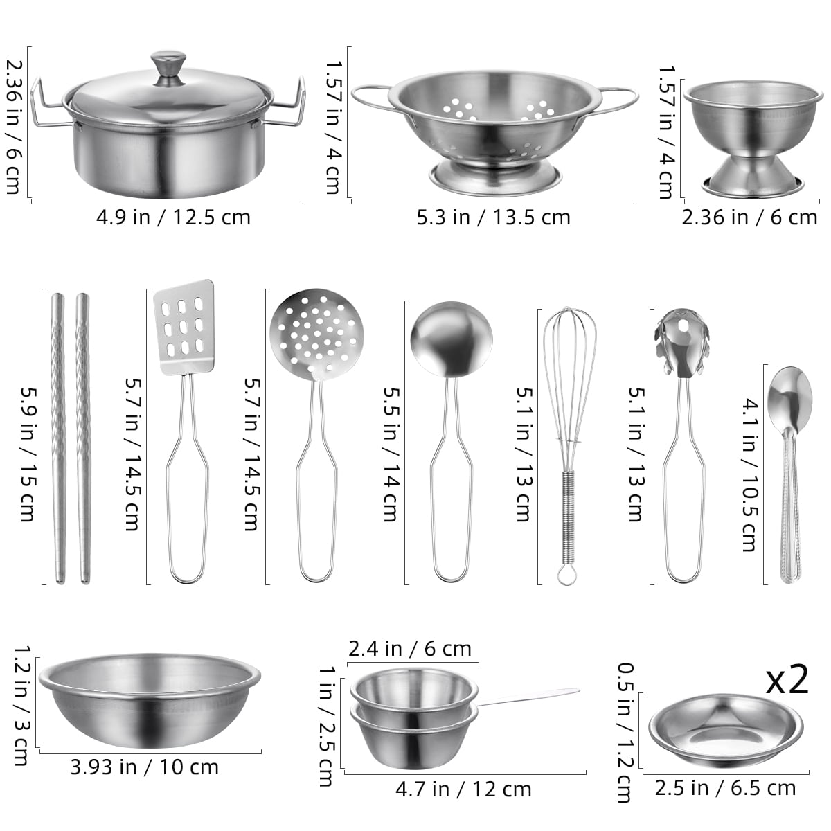 16pcs Anti-fall Stainless Steel Pots and Pans Cookware Pretend Kitchen Play Set 