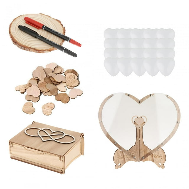 DOLITY Guest Book Wedding with Wooden Hearts Unique Wedding Guest Book Frame with heart