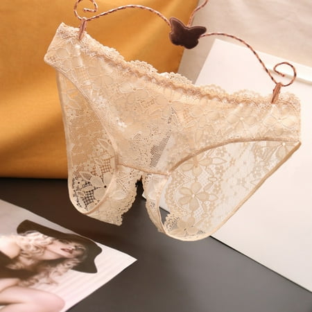 BYHONG Panties Women s Lace Briefs Crotch Low Underwear Waist Underpants Open Underwear Beige M