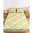 thumbnail image 2 of Cal.King Size Fitted Sheet Set - Yellow Plaid 3 Piece Bedding Sets 16" Deep Pocket Fitted Sheet with 2 Pillowcases, White Stripes Modern Grids Geometric Brushed Microfiber Hotel Luxury Bed Sheets, 2 of 9