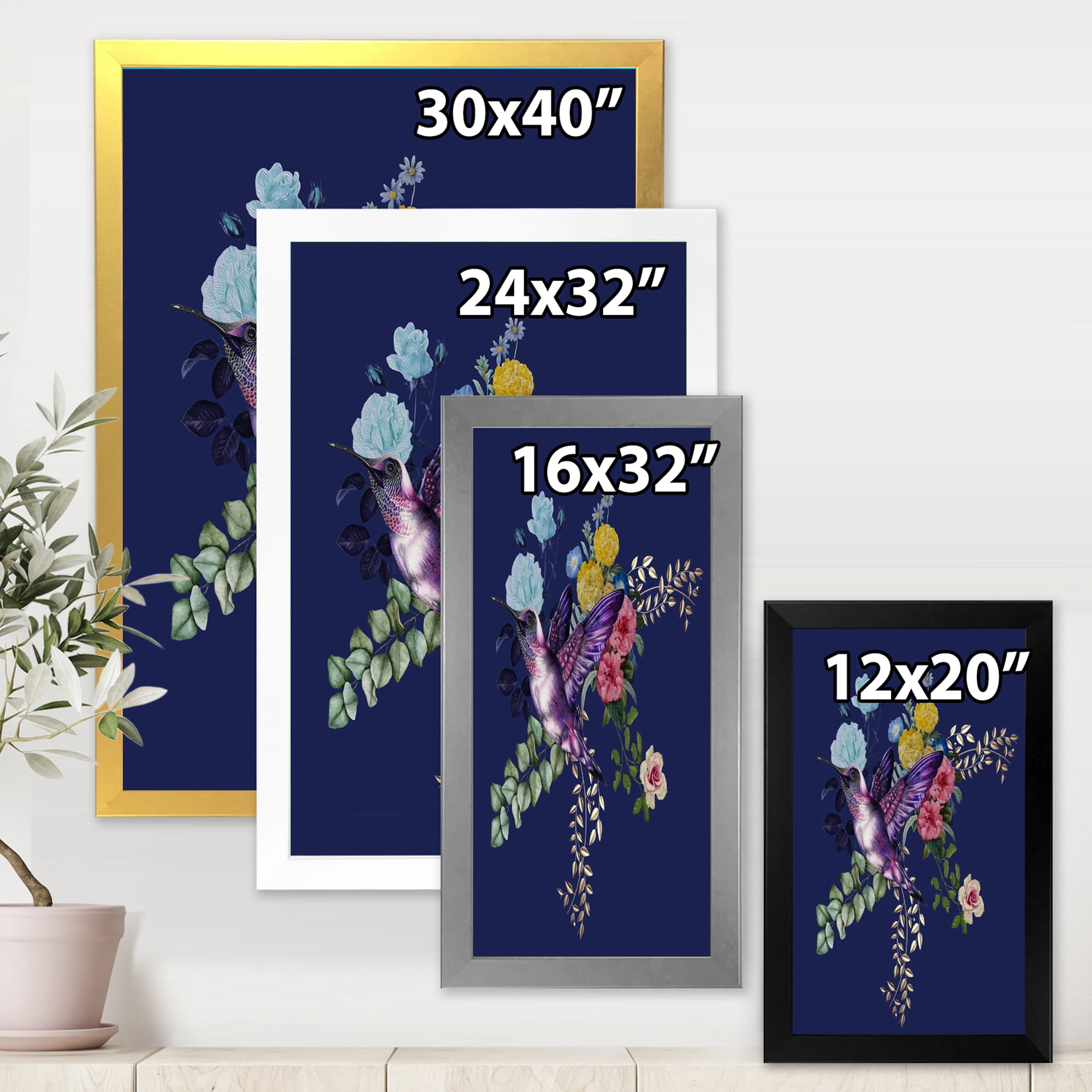 Designart 'Little Bird Sitting On Colourful Bouquet Of Wildflowers I' Traditional Framed Art Print