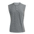 thumbnail image 3 of Casual Sleeveless Shirts Men Distressed Washed Tank Tops Henley Button Down V Neck Polo Shirt Vintage Solid Tee Top Gray XXXL, 3 of 5