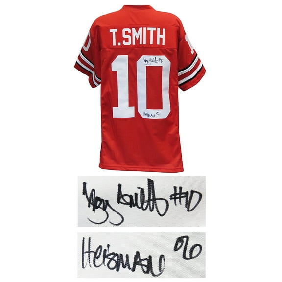 Troy Smith Signed Red Custom Football Jersey w/Heisman'06