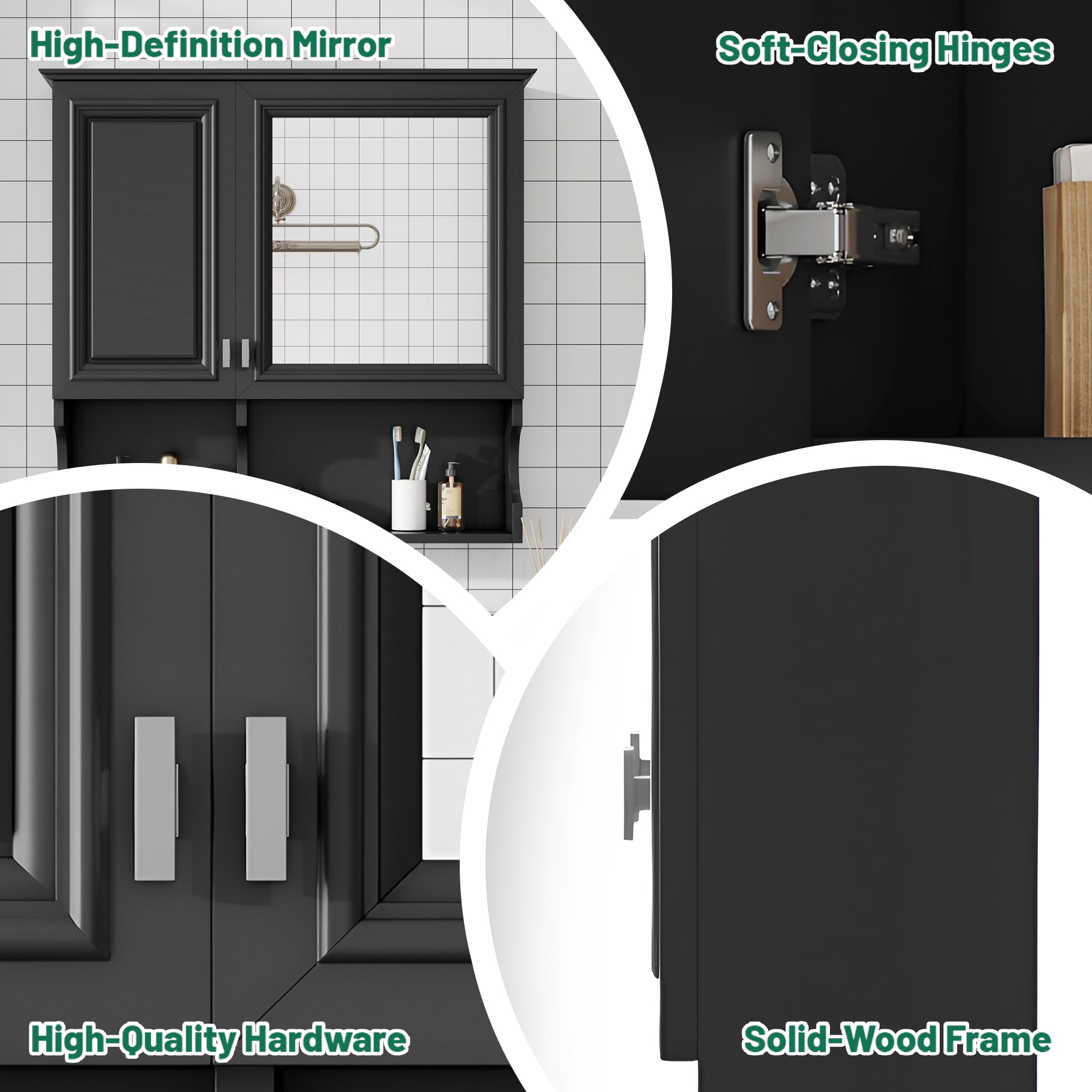 Euroco 30 Inch Mirror Medicine Cabinet with Open Shelves, Wall Mounted Home Storage with Doors & Mirror, Adjustable Shelf, Bathroom Storage Cabinet over Toilet