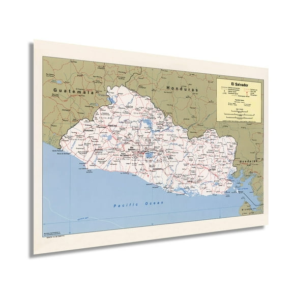 HISTORIX 1980 Map of El Salvador Vintage Poster Wall Art Print, 24 x 36 Inch