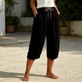thumbnail image 6 of Karight Womens Drawstring Elastic Waist Linen Blend Capri Pants Casual Loose Cropped Trousers with Pockets, 6 of 6