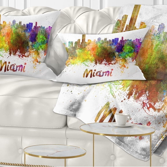 Designart Miami Skyline - Cityscape Throw Pillow - 12x20