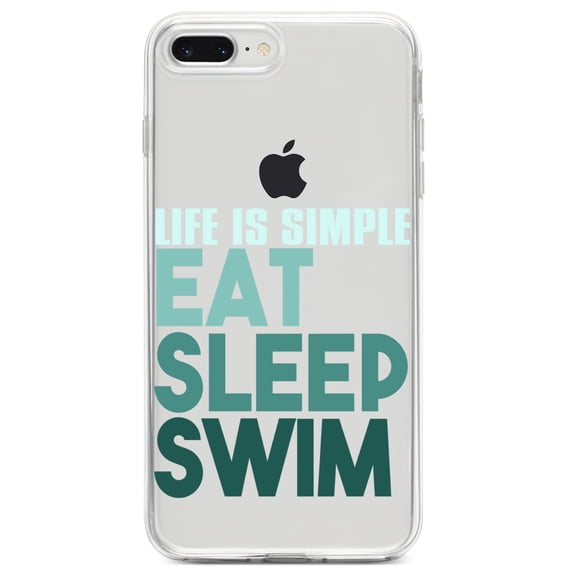 DistinctInk Clear Shockproof Hybrid Case for iPhone 7 PLUS / 8 PLUS (5.5" Screen) TPU Bumper Acrylic Back Tempered Glass Screen Protector - Life Is Simple Eat Sleep Swim