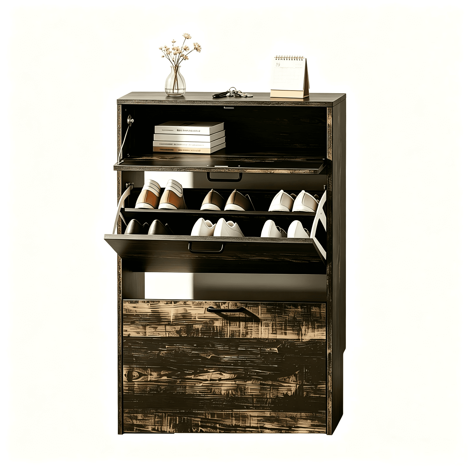 2-Cabinet 1-Drawer Shoe Cabinet Space-Saving Entryway Organizer