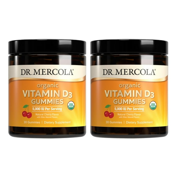 Dr. Mercola Organic Vitamin D3 Gummies for Kids, 30 Servings (30 Gummies), 1,000 IU, Natual Cherry Flavor, Dietary Supplement, Bone & Immune Support, Non-GMO - 2 Pack