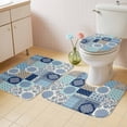 thumbnail image 4 of Blue Flower Checkered Bathroom Rugs Set Abstract Retro Pastoral Blossom Art Floral Non Slip Absorbent Soft Bath Mats 3 Piece Set with Bathroom Rug, U-Shaped Floor Mat, Toilet Seat Cover Small Size, 4 of 9
