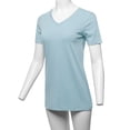 thumbnail image 5 of A2Y Women's Basic Solid Premium Cotton Short Sleeve V-neck T Shirt Tee Tops Ash Blue M, 5 of 6