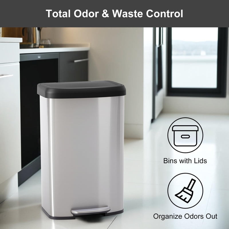 Gianna 21 Gallon/80 Liter Kitchen Trash Can with Lid, Stainless Steel Garbage Can with Soft-Close Lid & Foot Pedal, Large Step-on Waste Bins Trash and Recycle Bin Combo for Home Office