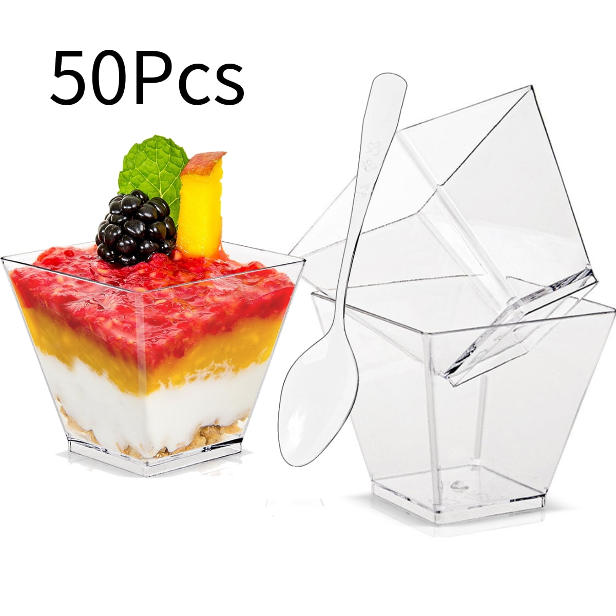 Smrinog 50 Pieces 3.5oz Clear Mini Dessert Cups with Spoons Set