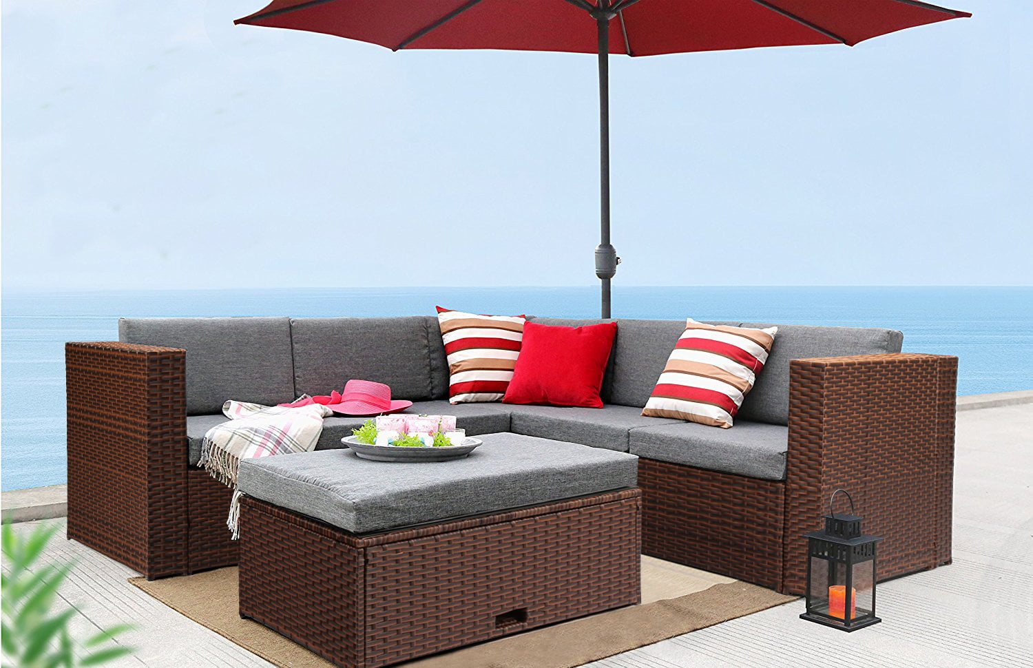 Dark Brown Coaster Home Furnishings 6KLB824905 Timberon 4-Piece Rattan Outdoor Sofa Set
