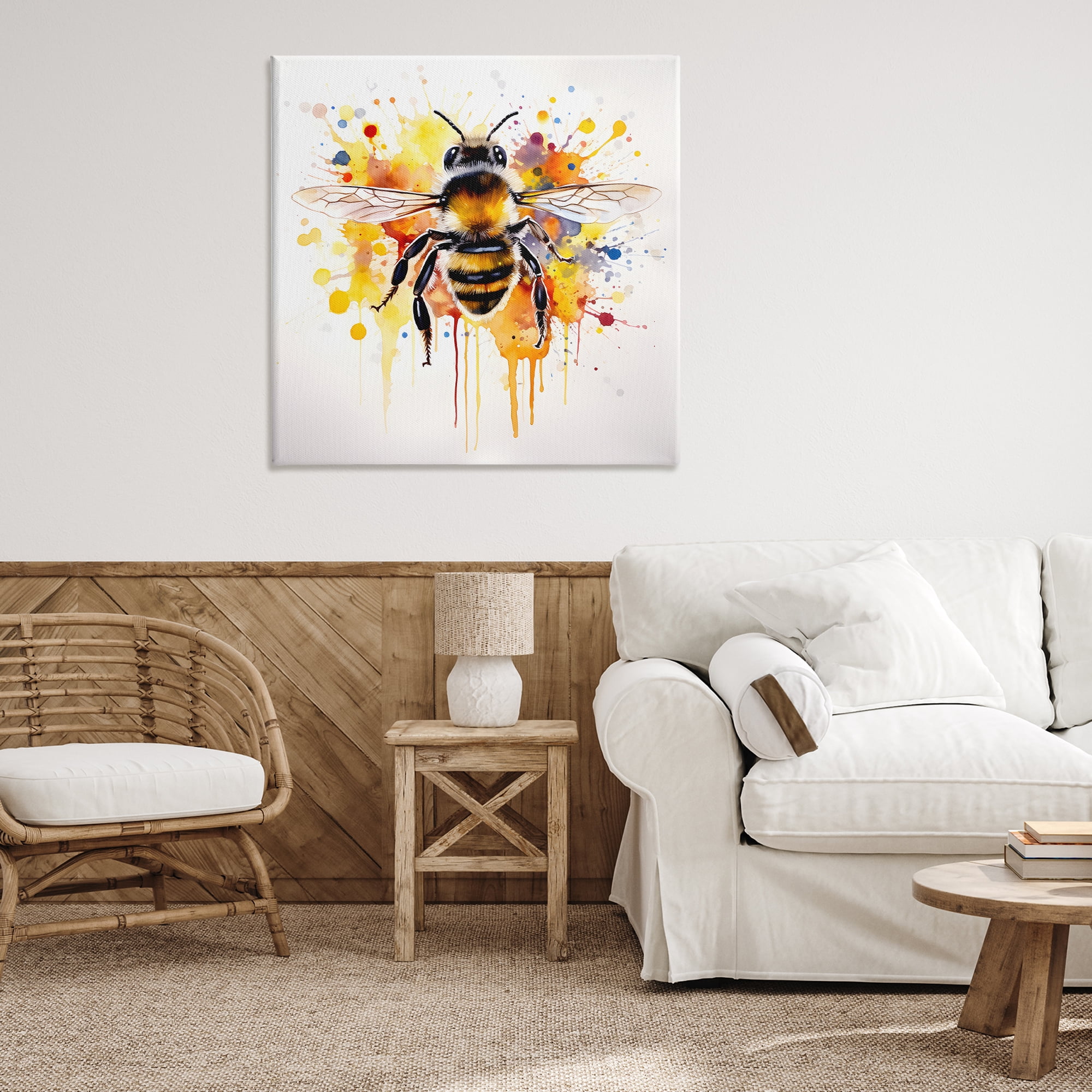 Stupell Industries Watercolor Style Bee Animals & Insects Painting Gallery Wrapped Canvas Art Print Wall Art, 36 x 36