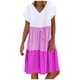 thumbnail image 2 of Abomasnow - Vestido corto informal de talla grande para mujer, de verano, holgado, a la moda, con cuello en V, rayas, lunares, manga corta, volantes, dobladillo escalonado, de lino, para playa y sol,, 2 of 5