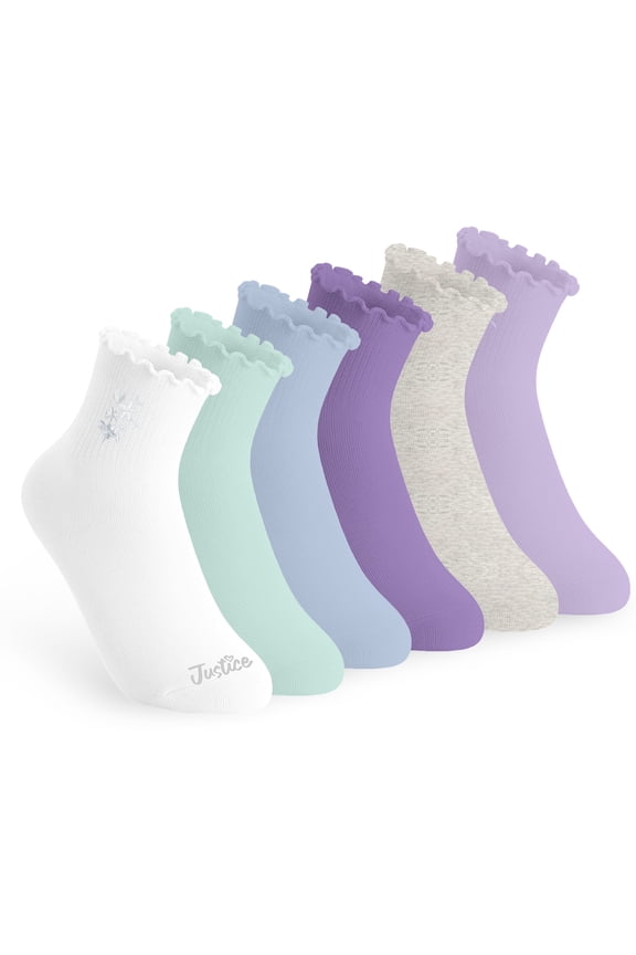 Boyfriend Rib Ankle Socks for Girls with Lettuce Edge Anklet, 6 pk Multi Color