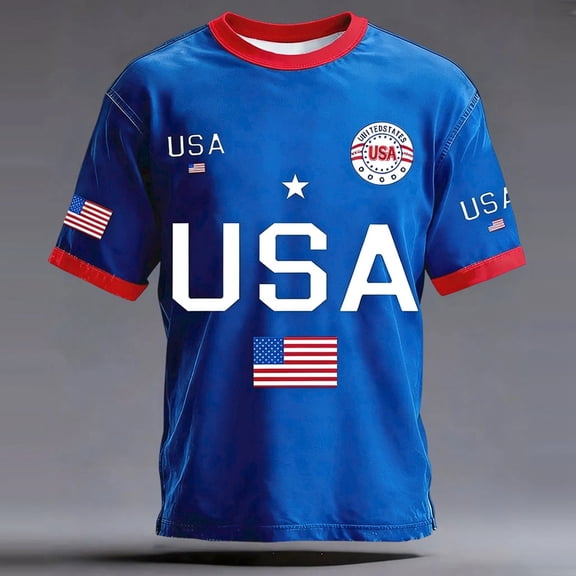 Men's T Shirts 250 Anniversary Usa Print Graphic Tees Short Sleeve Festive 4th of July Shirts for Men Blue L