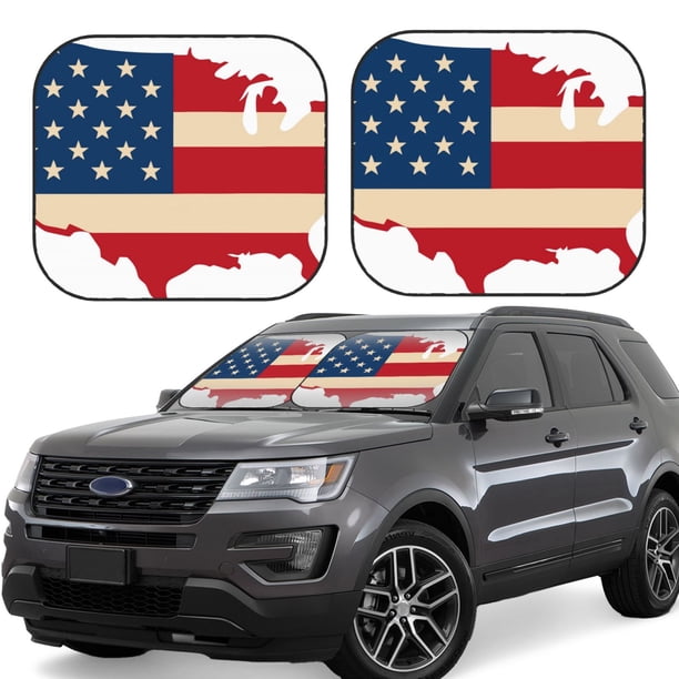 Fotbe American Flag Map Juego de 2 Piezas de Parasoles para Parabrisas | Bloqueador Solar para Auto | Accesorios Plegables para Protección Solar Interior-Large