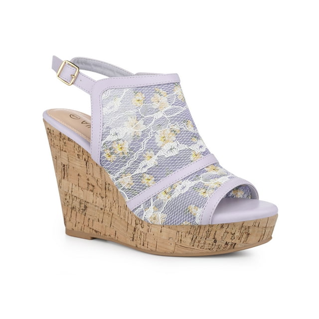 BLISSFUL STEP Women's Shoes Open Toe Platform Heel Laces Wedge Sandals Purple Yellow 7