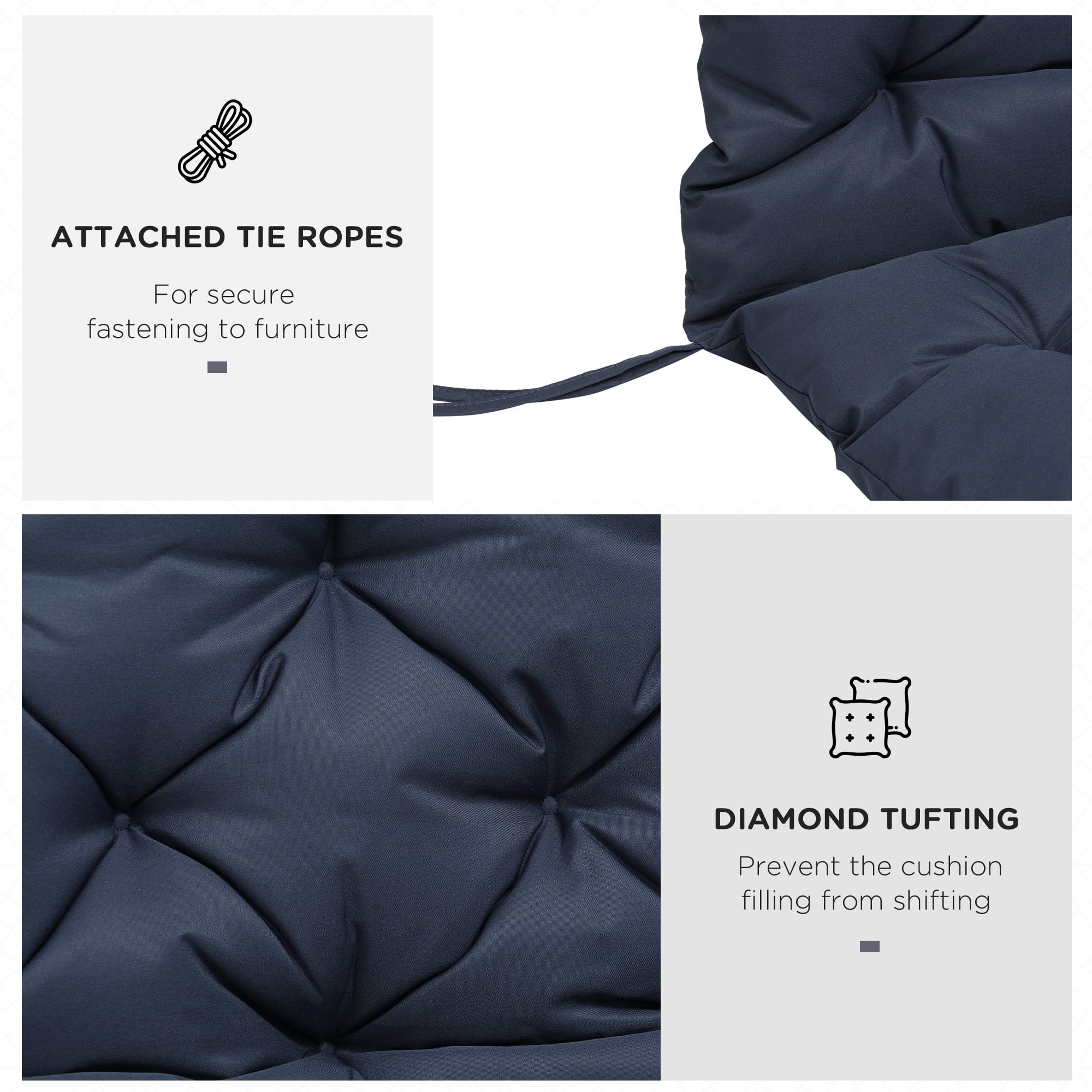 Alvantor Bench Chair Cushion 3-Seater Patio Cushions with Backrest for Swing Chair, Patio Sofa, 59" x 38" Dark Blue