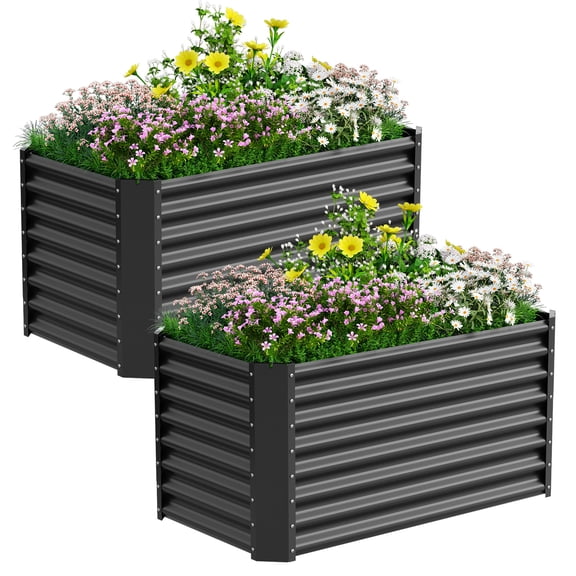 2PCS Raised Garden Bed, 4×2×2ft Large Outdoor Metal Planter Box,60 Gal Soil Capacity, Galvanized Raised Garden Bed Kit for Flower Plants, Fruits, Vegetable Herbs