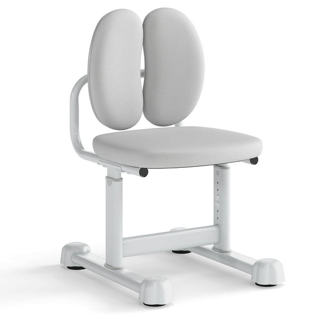 Costway Kids Desk Chair with Double Back Support Adjustable Height Upholstered Computer Chair Grey