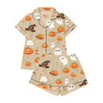 thumbnail image 4 of Halloween Pajamas Women Short Sleeve Button Top Matching Shorts 2026 Fall Cute Satin Pumpkin, 4 of 4