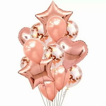 ??14 Pc Rose Gold Confetti Balloon Decorations 2 18 Inch Foil Stars & 2 Hearts??