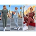 thumbnail image 5 of MOYIKO Two Piece Lounge Sets for Women Summer Outfits Crew Neck Short Sleeve Tops Long Pants Matching Sets Travel Vacation Trendy Clothes, 5 of 7