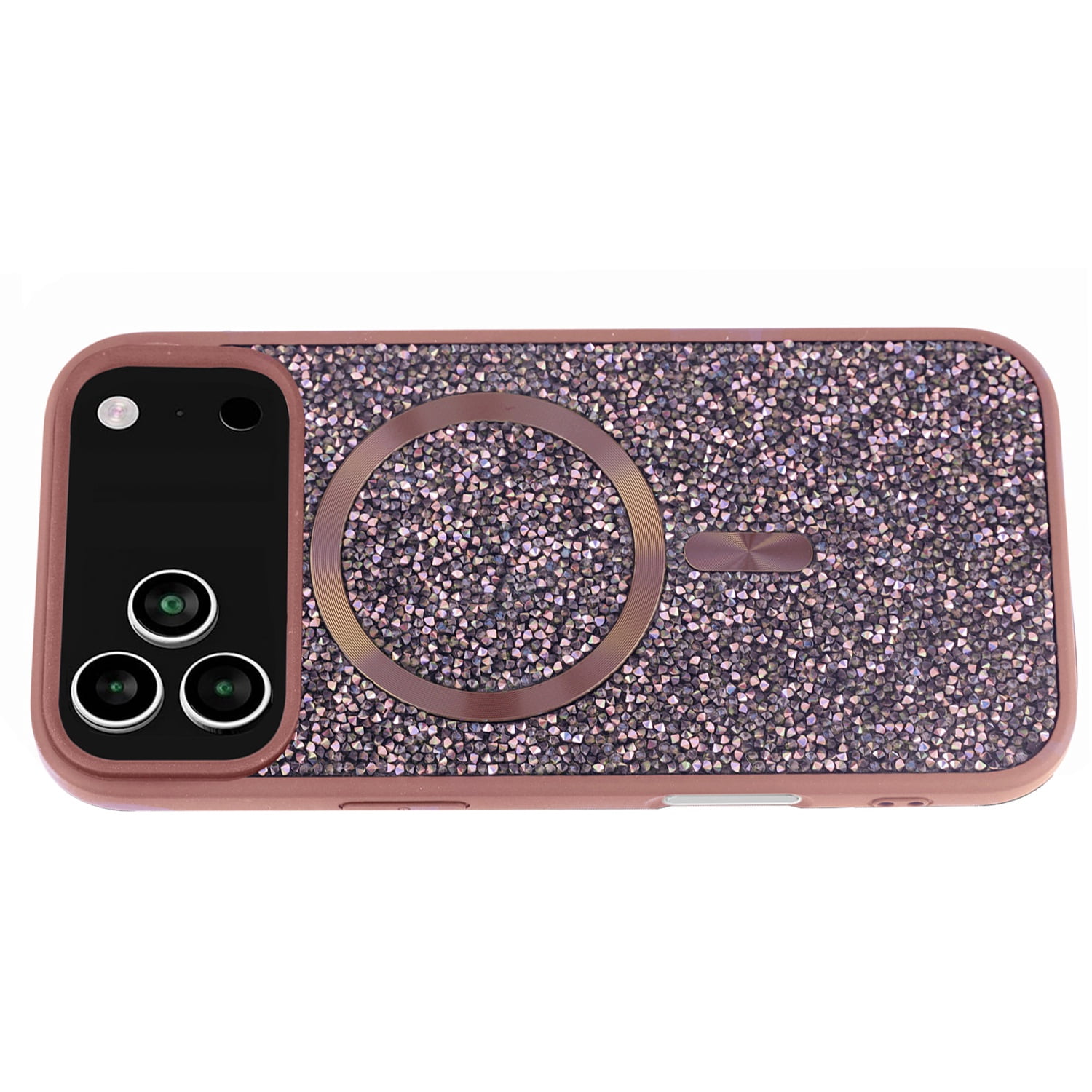 Elegant Rhinestone Diamond Case for iPhone 17 Pro Max with Wireless Charging - Rose Gold