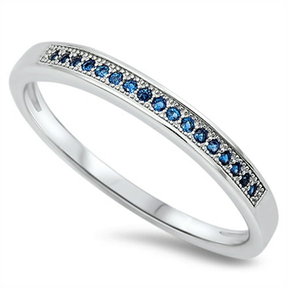 Stackable Blue Simulated Sapphire Ring .925 Sterling Silver Band CZ Jewelry Female Size 7
