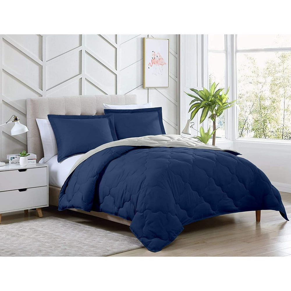 Chezmoi Collection 3-Piece Navy/Gray Down Alternative Comforter Set ...