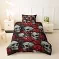 thumbnail image 2 of Homewish Spooky Skull Skeleton Twin Duvet Cover,Gothic Halloween Twin Bedding,Red Rose Floral Comforter Cover,Black Reversible,2 Pieces,1 Duvet Cover and 1 Pillowcase, 2 of 6