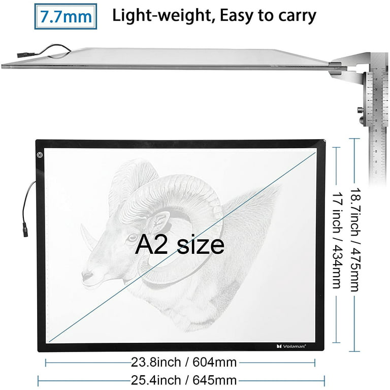 Voilamart A2 LED Tracing Board Light Box Light Pad Illumination Light  Panel, Dimmable Brightness w/Paper Clip 2 Cables, for Art Craft Drawing  Stencil