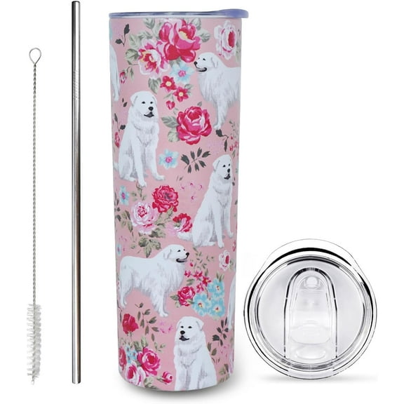 Great Pyrenee Gifts for Women Cute Dog Tumbler Coffee Cup for Women Great Pyrenee Travel Mug 20 Oz Stainless Steel Insulated Water Bottle With Lid and Straw