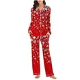 thumbnail image 6 of Women Christmas Pajama Set Long Sleeve Fleece Sleepwear Two Piece Pjs Winter Loungewear Snowman Print Nightwear, 6 of 7