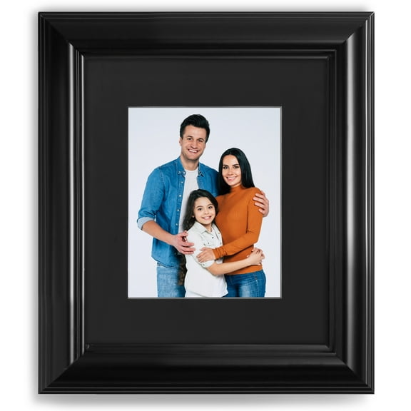 11x14 2" Traditional Black Picture Frame (Polystyrene), Displays 8x10 Photo with Black Mat