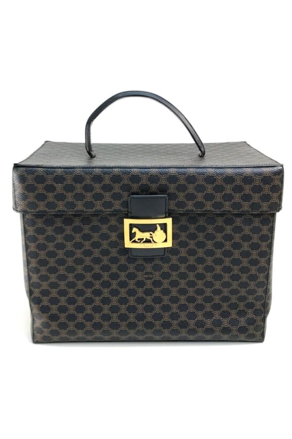 Pre-Owned CELINE Logo Horse-Drawn Macadam Handbag, Makeup Box, Vanity Bag,... (Fair)
