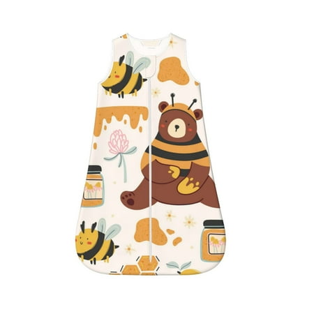 

Fotbe Cute Bee Honey Jar Hive Bear Pattern Sleep Sack - Baby Wearable Blanket with Zipper Extra Soft Cotton Sleeveless Sleeping Bag for Infants-Medium