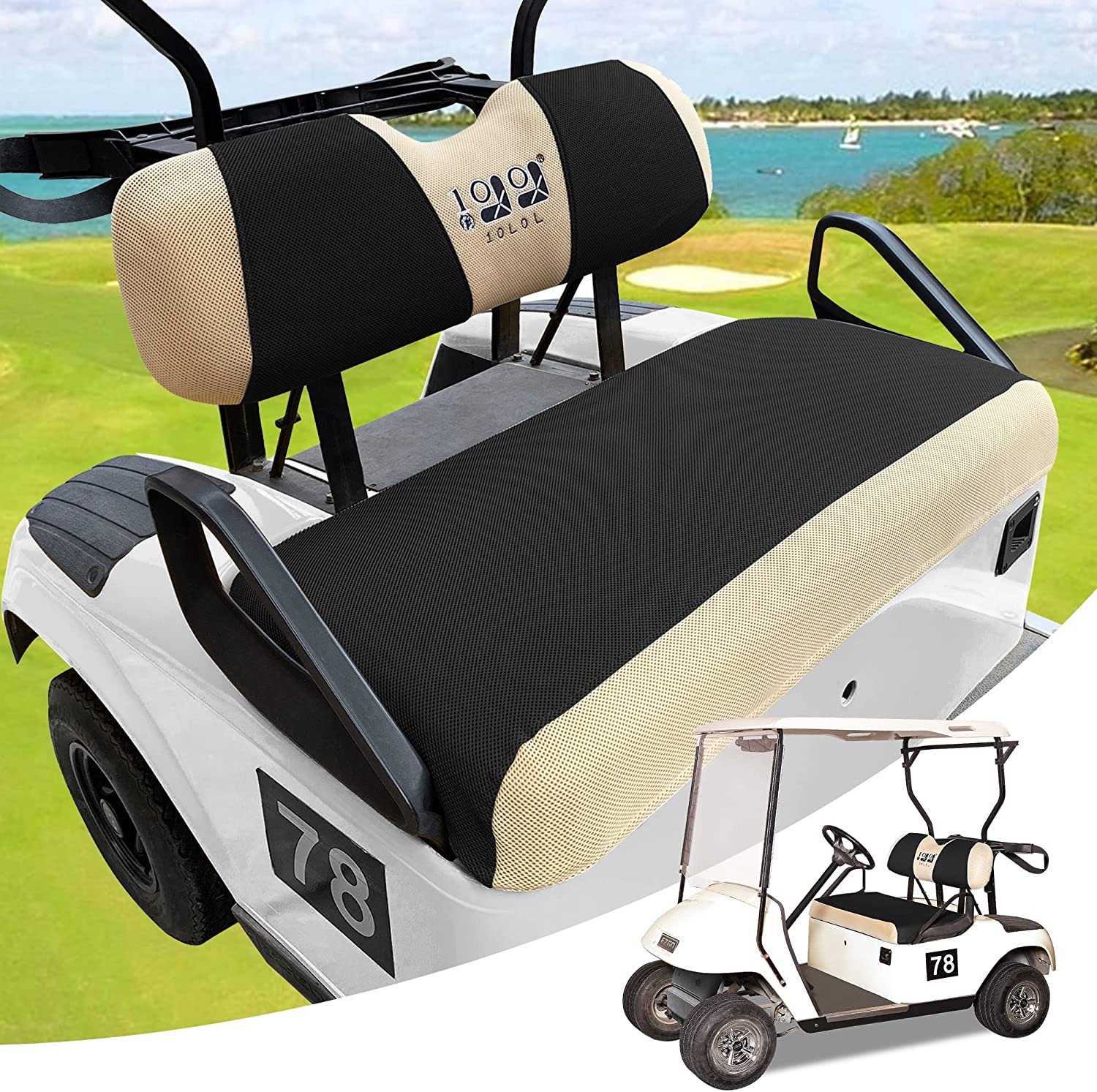 10L0L Golf Cart Seat Cover Set Fit EZGO TXT RXV Club Car DS Front or Rear  Seat Black Beige S