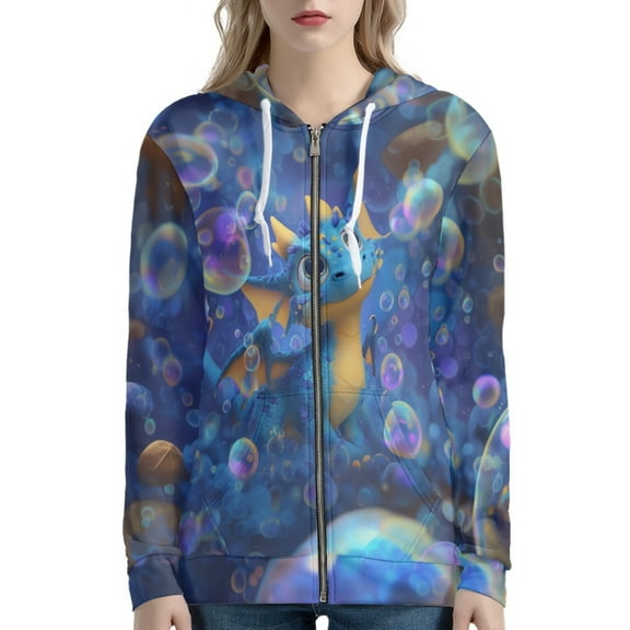 DISNIMO Dragon Printed Women Hoodies Zip Up Hooded Jackets Long Sleeve Sport Sweatshirt Trendy Ladies Hooded Tops, XS