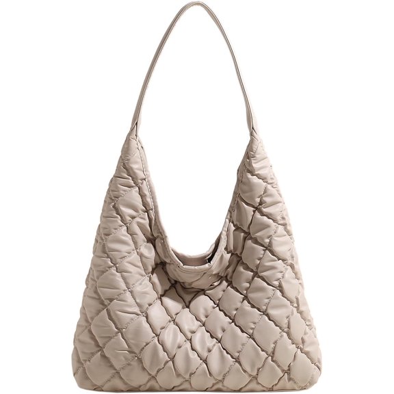 LinYooLi Quilted Tote Bag for Women Faux Leather Puffer Bag Filled with Cotton Shoulder Hobo Bag Handbags Crescent Purse