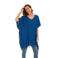 thumbnail image 5 of Beautybatik Teal blue Women Solid Tunic Blouse Kaftan V neck Loose Top Plus Size 4X, 5 of 6