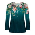thumbnail image 2 of Tops for Women Clearacne Long Sleeve V Neck Button Up Henley Shirts Elegant Pleated Floral Printed Blouse Ladies Plus Size Casual Flowy Tunic Top Fall Swing Fashion T-Shirts, 2 of 4